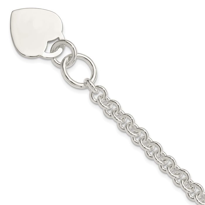 925 Sterling Silver Engraveable Heart Chain Charm Bracelet