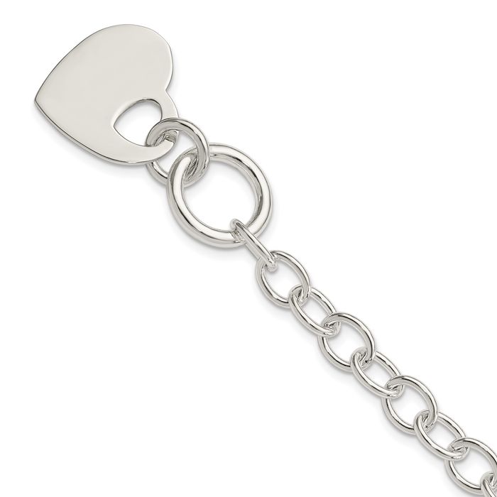 925 Sterling Silver Engraveable Heart Chain Charm Bracelet