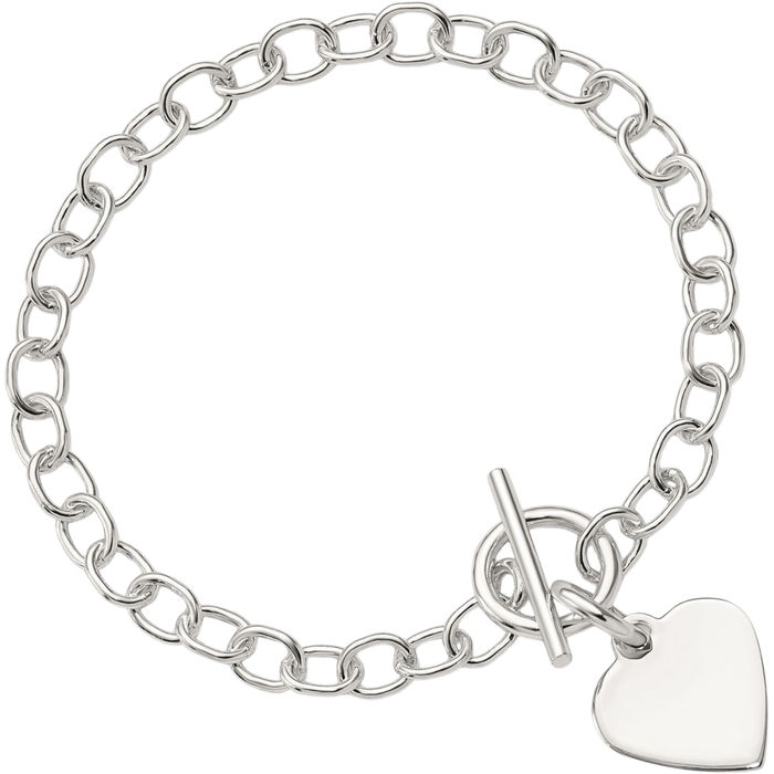 925 Sterling Silver Engraveable Heart Charm Bracelet