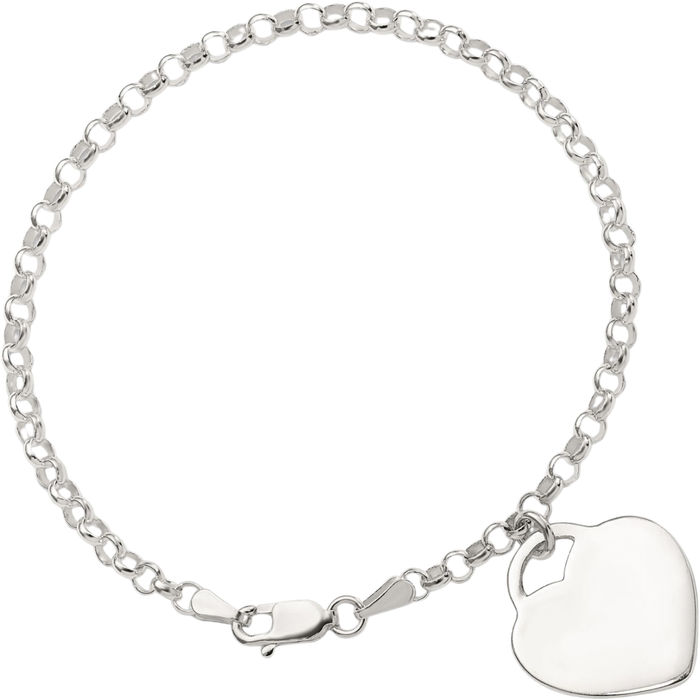 925 Sterling Silver Engraveable Heart Charm Bracelet