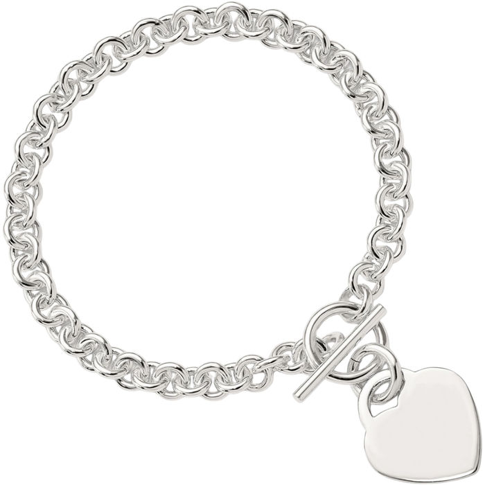 925 Sterling Silver Engraveable Heart Chain Charm Bracelet