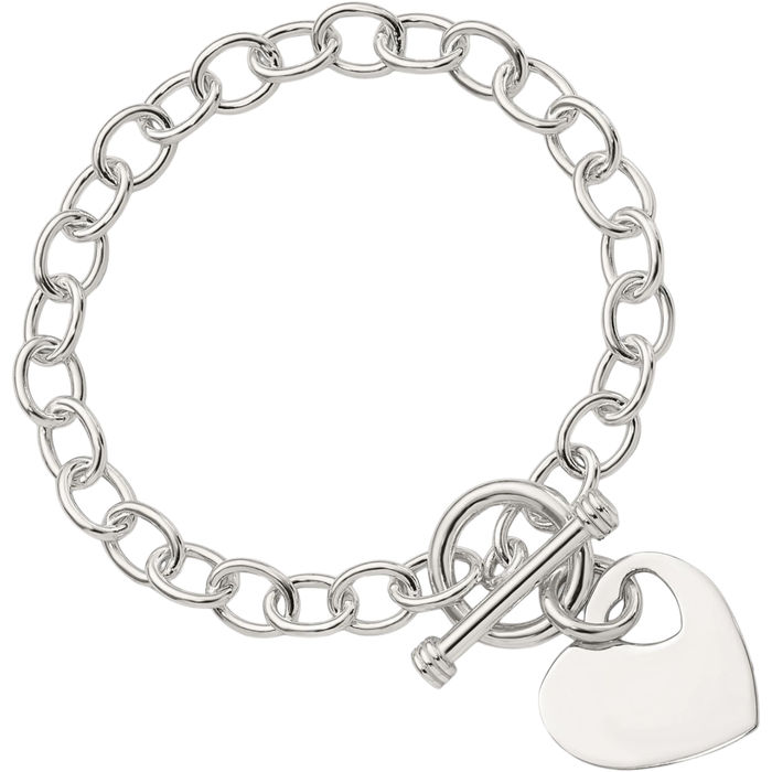 925 Sterling Silver Engraveable Heart Chain Charm Bracelet