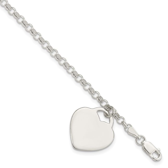 925 Sterling Silver Engraveable Heart Charm Bracelet