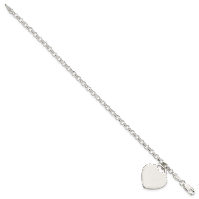 925 Sterling Silver Engraveable Heart Charm Bracelet