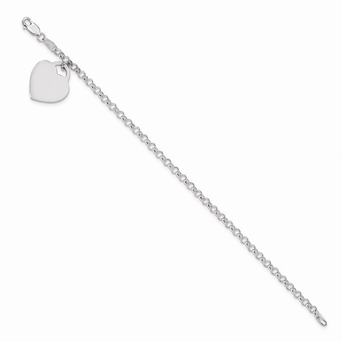 925 Sterling Silver Engraveable Heart Charm Bracelet