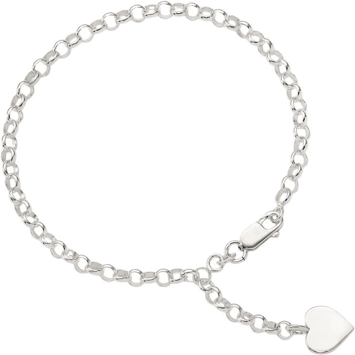 925 Sterling Silver Engraveable Heart Charm Cable Bracelet