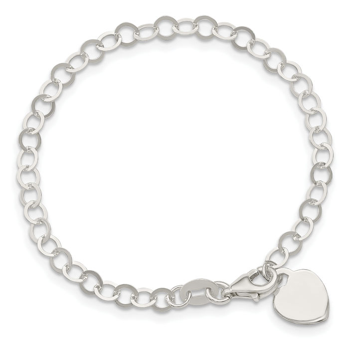 925 Sterling Silver Engraveable Heart Charm Bracelet