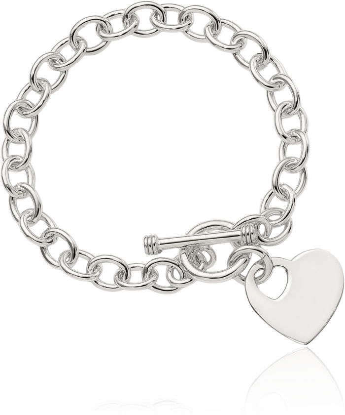 925 Sterling Silver Engraveable Heart Disc Link Chain Charm Bracelet Toggle Clasp