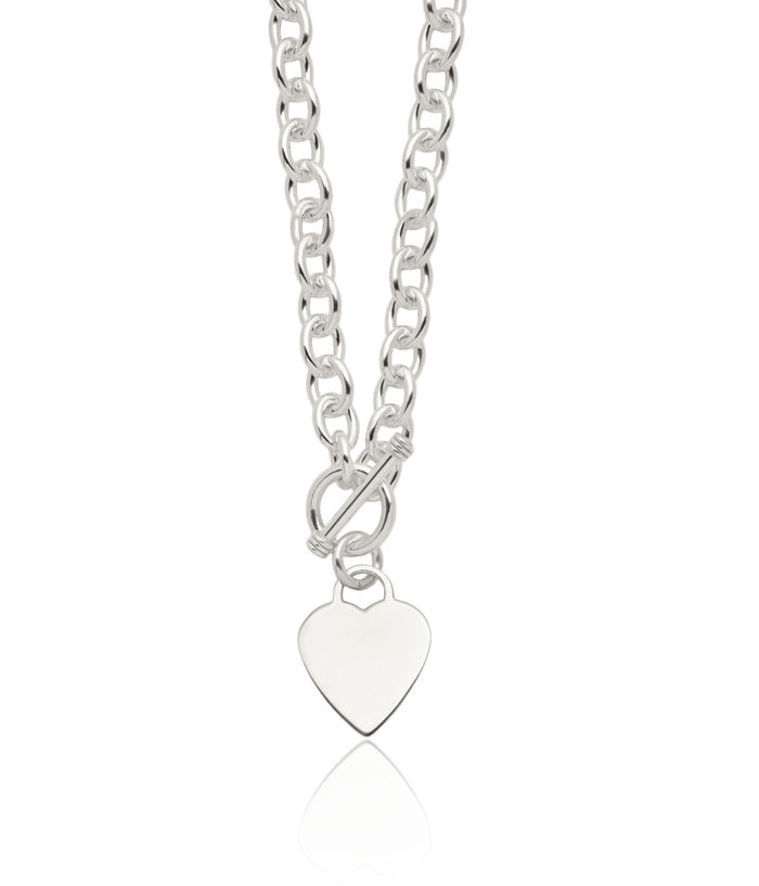 925 Sterling Silver Engraveable Heart Link Chain Necklace Toggle Clasp