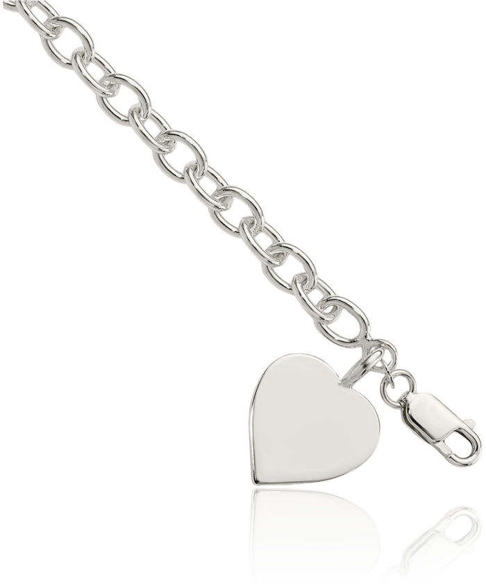 925 Sterling Silver Engraveable Heart Single Link Chain Charm Bracelet