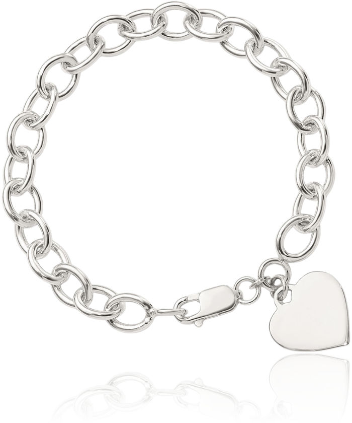 925 Sterling Silver Engraveable Heart Single Link Chain Charm Bracelet