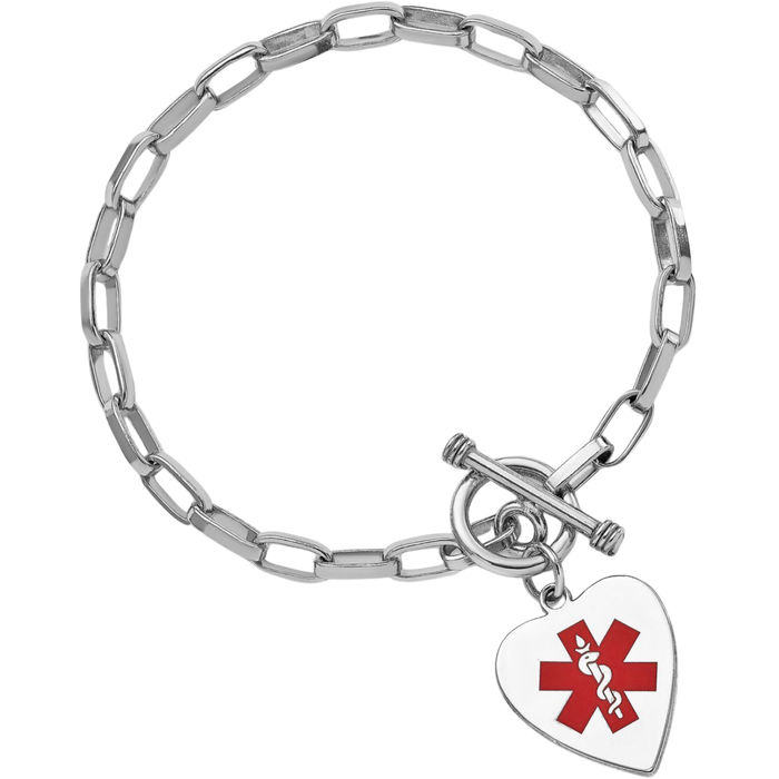 925 Sterling Silver Engraveable Heart Medical Alert Name Bar Identification ID Bracelet