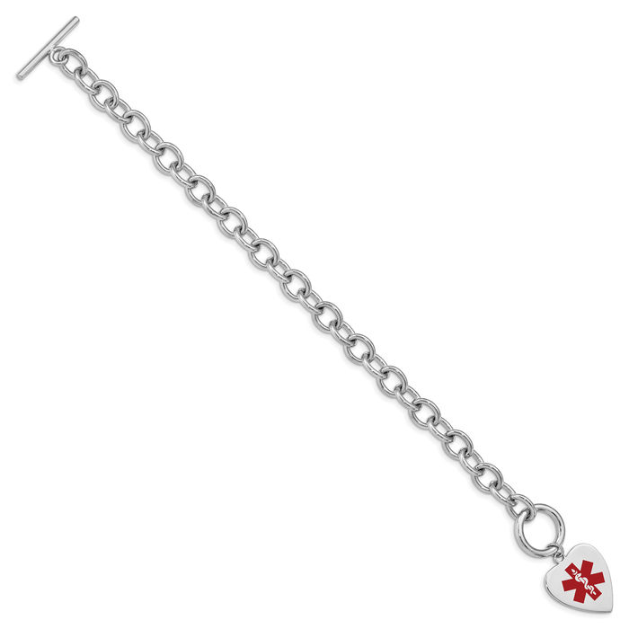 925 Sterling Silver Engraveable Heart Medical Alert Name Bar Identification ID Bracelet