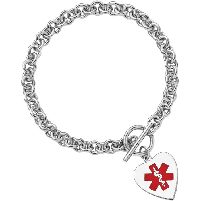 925 Sterling Silver Engraveable Heart Medical Alert Name Bar Identification ID Bracelet