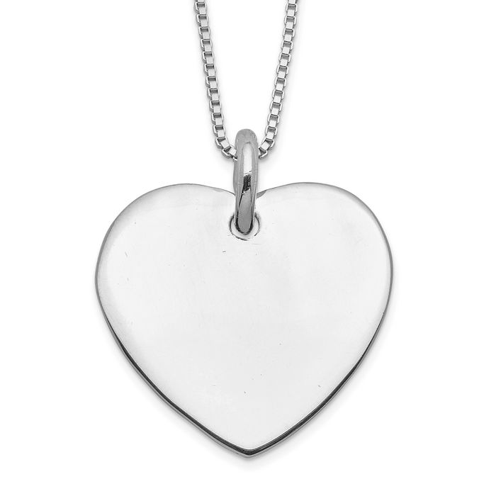 925 Sterling Silver Engraveable Heart Box Link Chain Necklace