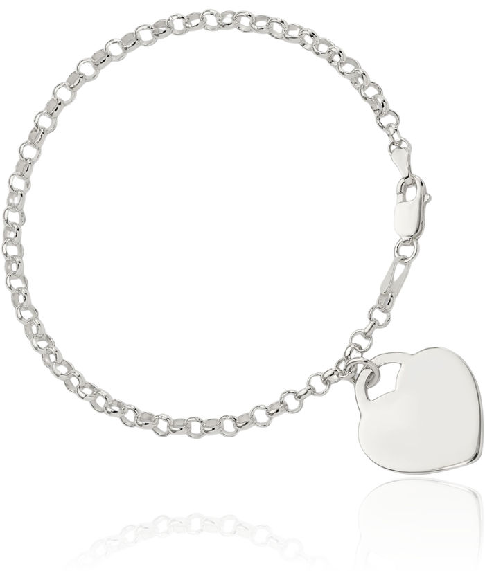 925 Sterling Silver Engraveable Heart Single Link Chain Charm Bracelet