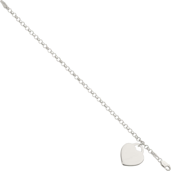 925 Sterling Silver Engraveable Heart Single Link Chain Charm Bracelet