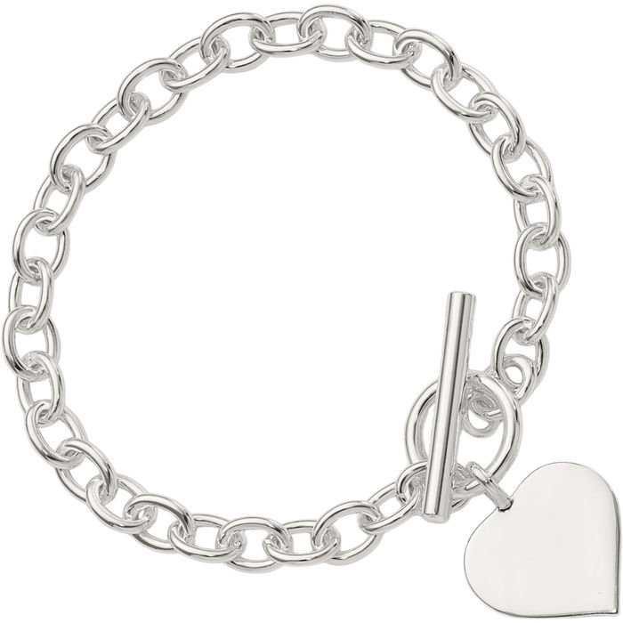 925 Sterling Silver Engraveable Heart Single Link Chain Charm Bracelet