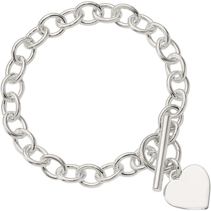 925 Sterling Silver Engraveable Heart Single Link Chain Charm Bracelet