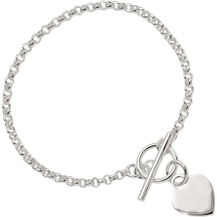 925 Sterling Silver Engraveable Heart Single Link Chain Charm Bracelet