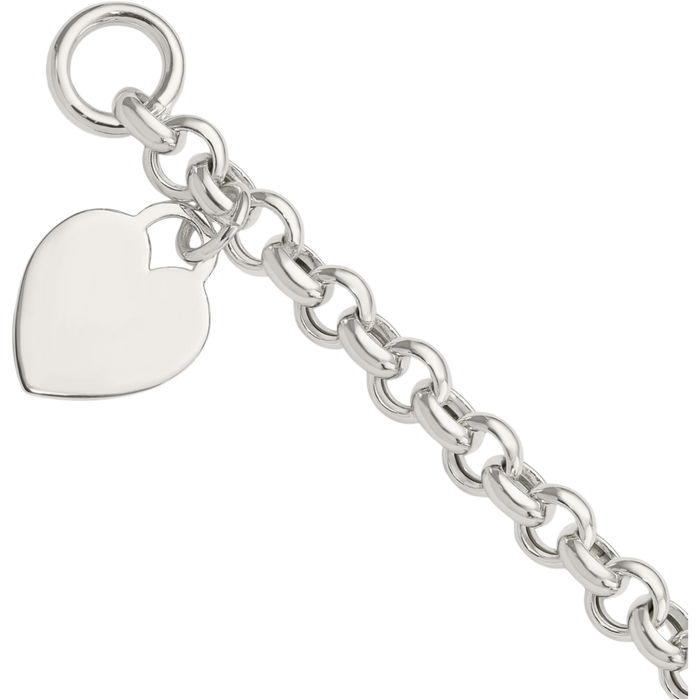 925 Sterling Silver Engraveable Heart Single Link Chain Charm Bracelet Toggle Clasp