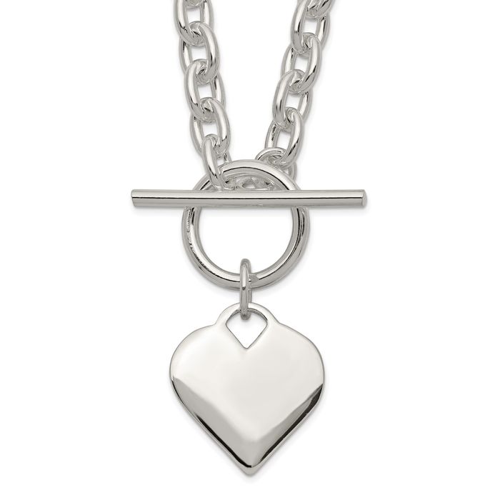 925 Sterling Silver Engraveable Heart Chain Necklace Toggle Clasp