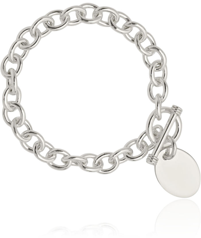 925 Sterling Silver Engraveable Oval Disc Link Chain Bracelet