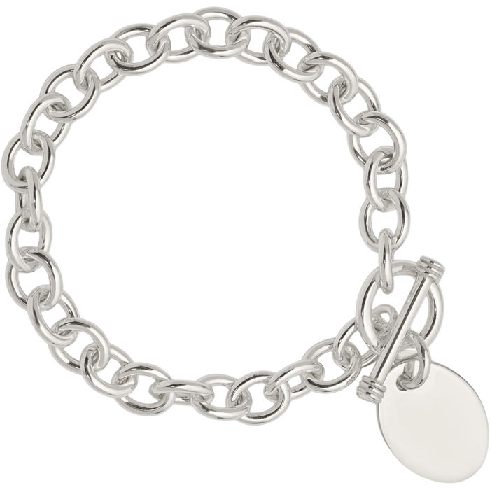 925 Sterling Silver Engraveable Oval Disc Link Chain Bracelet