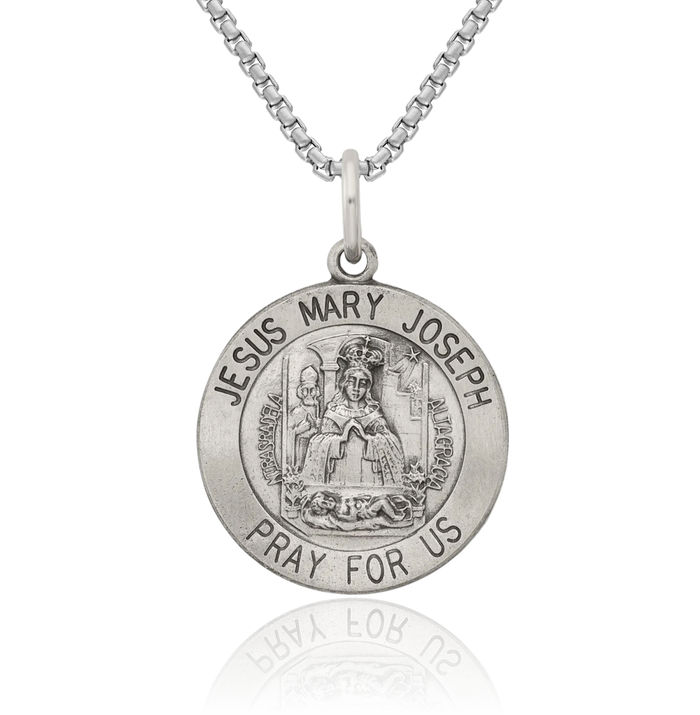 925 Sterling Silver Vintage Holy Family Medal Necklace Chain Pendant Charm