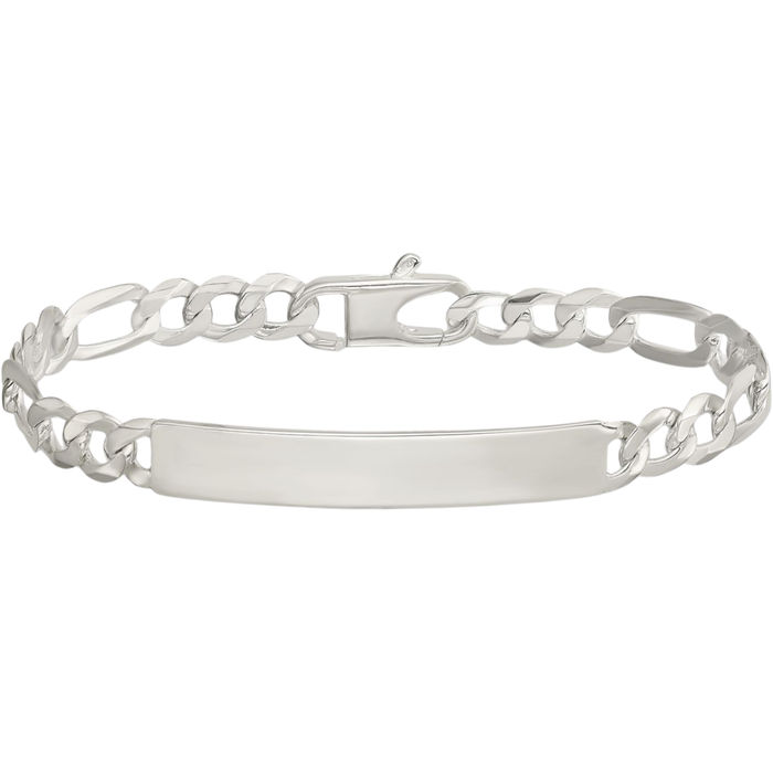 925 Sterling Silver Figaro Link Name Bar Identification ID Bracelet