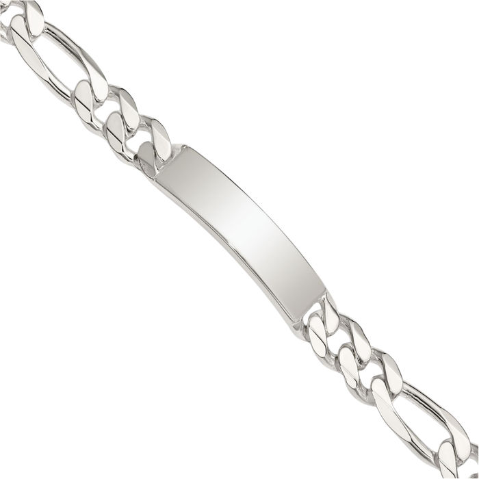 925 Sterling Silver Figaro Link Name Bar Identification ID Bracelet