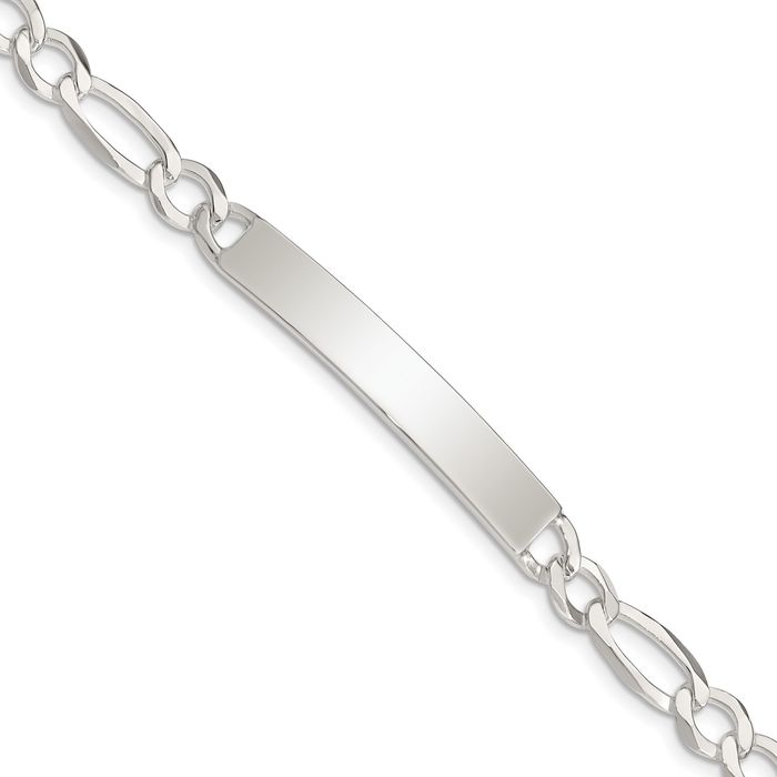 925 Sterling Silver Figaro Link Name Bar Identification ID Bracelet