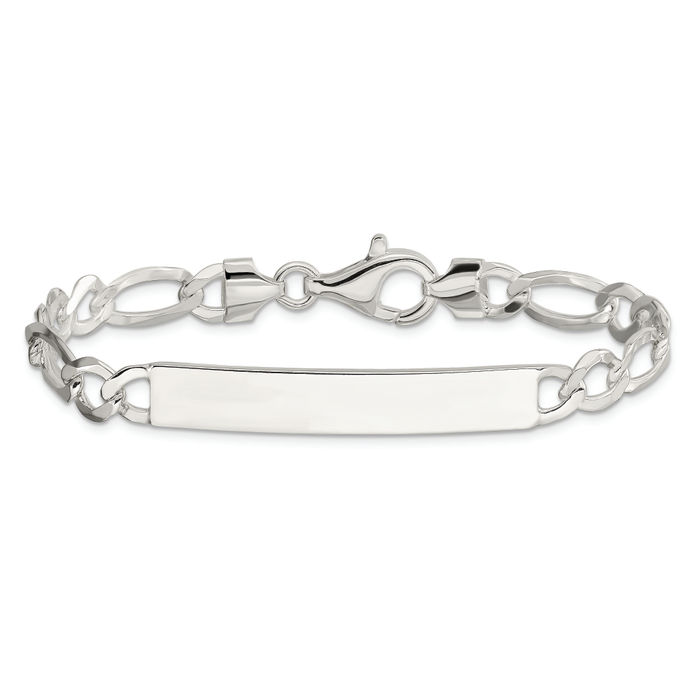 925 Sterling Silver Figaro Link Name Bar Identification ID Bracelet