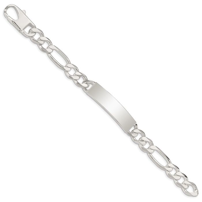 925 Sterling Silver Figaro Link Name Bar Identification ID Bracelet