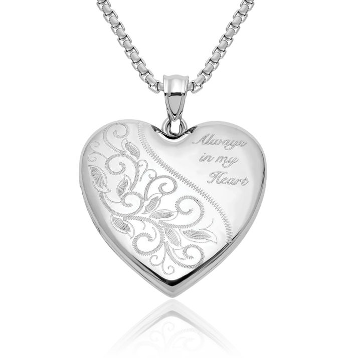 925 Sterling Silver Antique Filigree Always My Heart Personalized Photo Locket Necklace Picture Pendant Charm