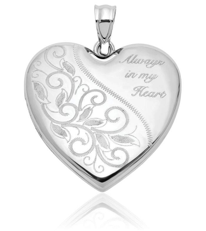 925 Sterling Silver Antique Filigree Always My Heart Personalized Photo Locket Necklace Picture Pendant Charm