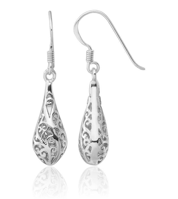 925 Sterling Silver Antique Filigree Drop Dangle Earrings