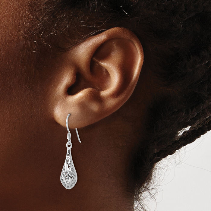 925 Sterling Silver Antique Filigree Drop Dangle Earrings