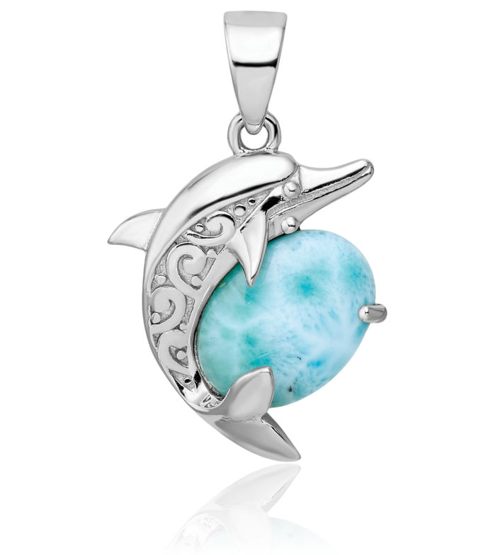 Sterling Silver Filigree Dolphin Larimar Pendant Sterling Silver Filigree Dolphin Larimar Pendant