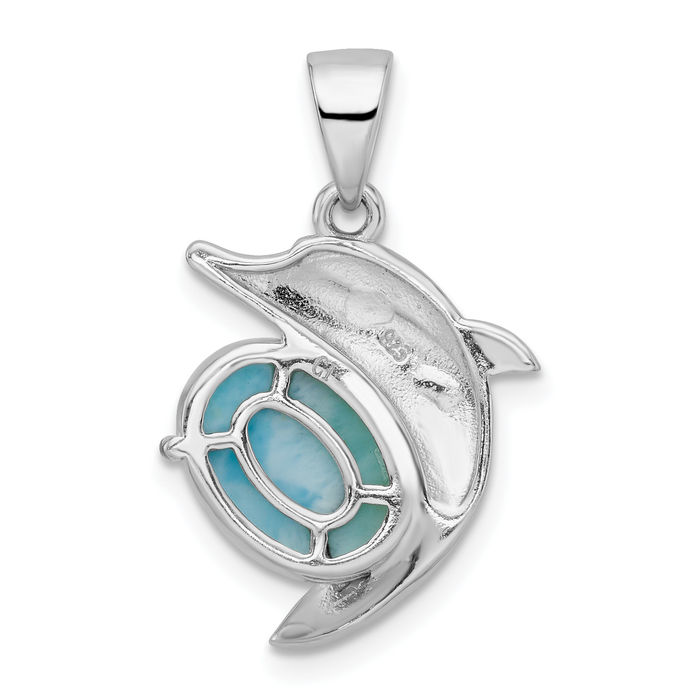Sterling Silver Filigree Dolphin Larimar Pendant Sterling Silver Filigree Dolphin Larimar Pendant