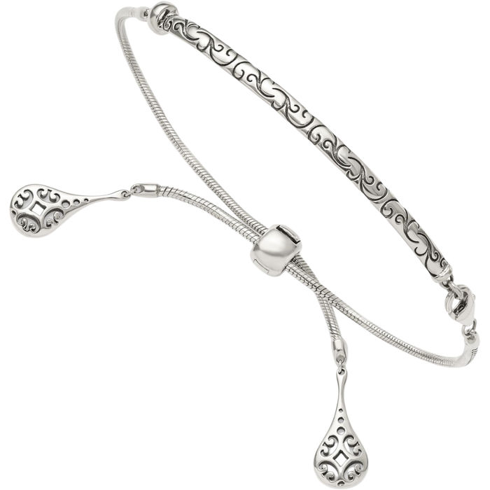 Sterling Silver Filigree Drops Adjustable Bolo Bracelet Sterling Silver Filigree Drops Adjustable Bolo Bracelet