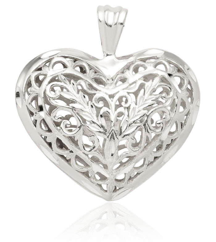 925 Sterling Silver Antique Filigree Heart Necklace Love Pendant Charm