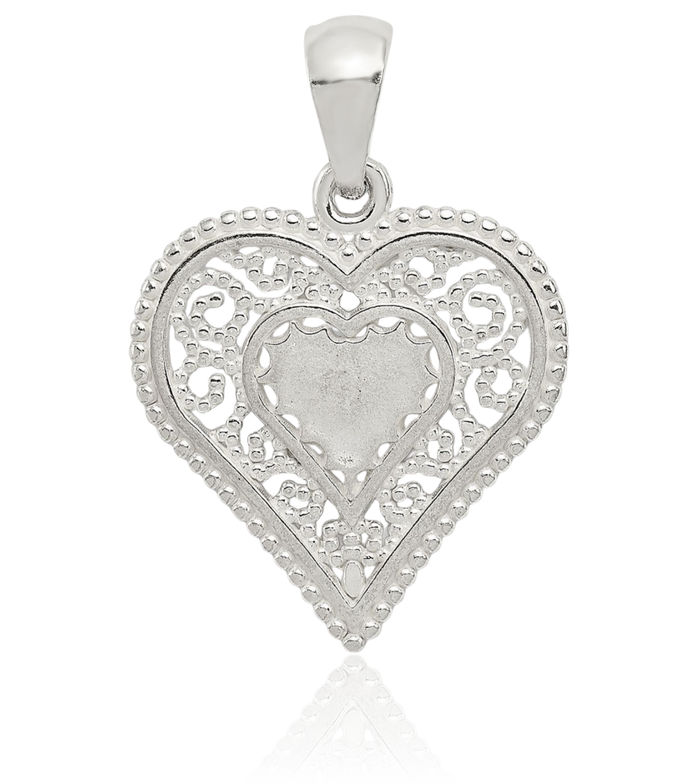 925 Sterling Silver Antique Filigree Heart Necklace Love Pendant Charm