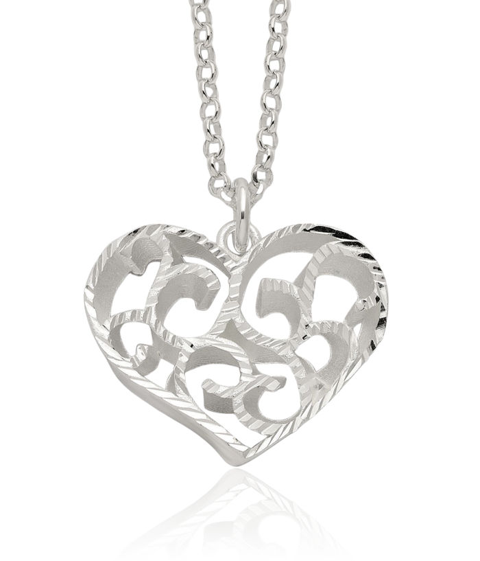 925 Sterling Silver Antique Filigree Heart Necklace Love Pendant Friendship Charm Chain