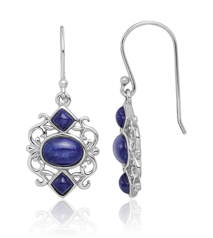 925 Sterling Silver Antique Filigree Lapis Lazuli Drop Dangle Earrings