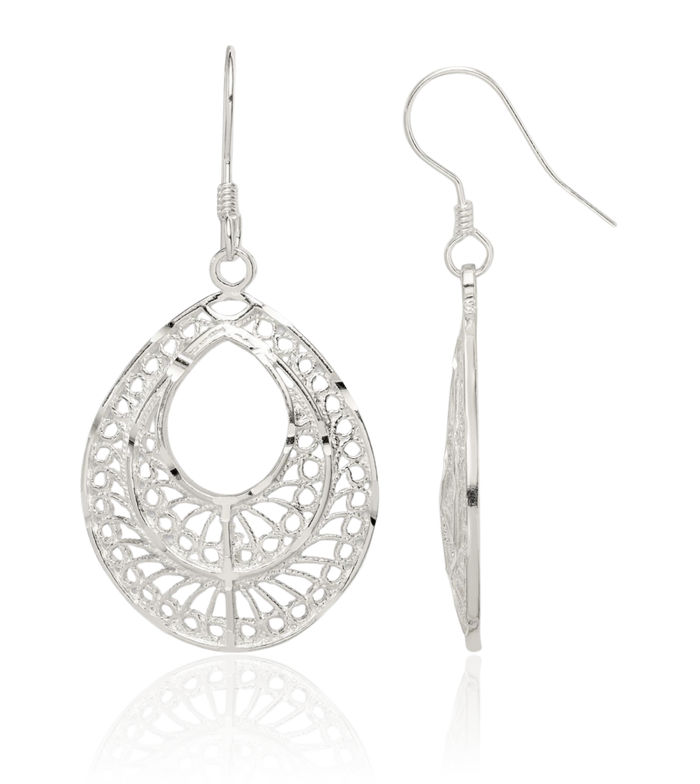 925 Sterling Silver Antique Filigree Teardrop Drop Dangle Earrings