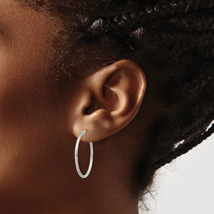 925 Sterling Silver Fine Twisted 1.5x25mm Round Medium Hoop Earrings