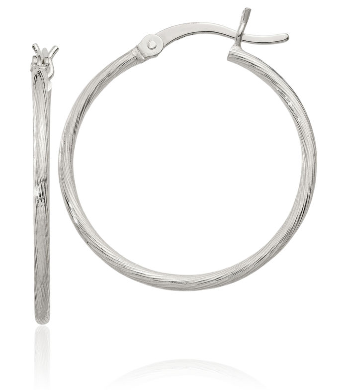 925 Sterling Silver Fine Twisted 1.5x25mm Round Medium Hoop Earrings