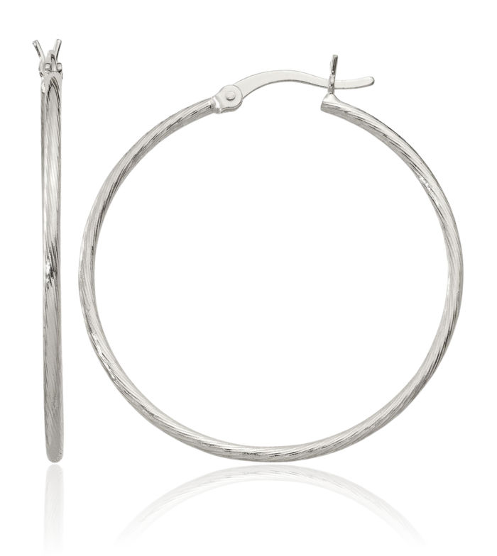 925 Sterling Silver Fine Twisted 1.5x35mm Round Medium Hoop Earrings