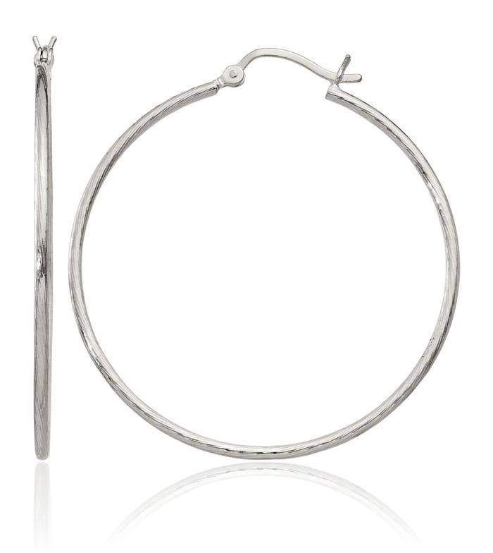 925 Sterling Silver Fine Twisted 1.5x40mm Round Large Hoop Earrings